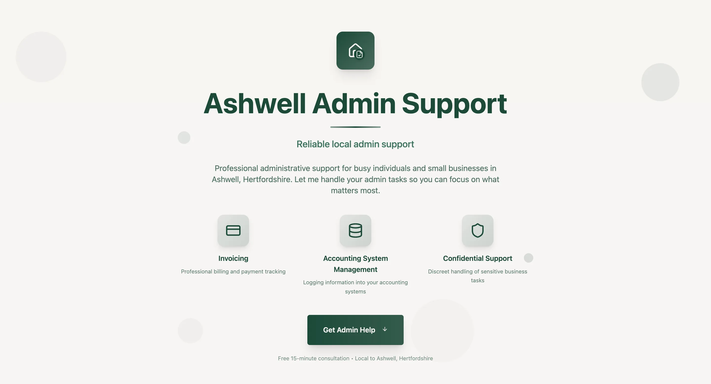 Virtual assistant website design for Ashwell Admin Support