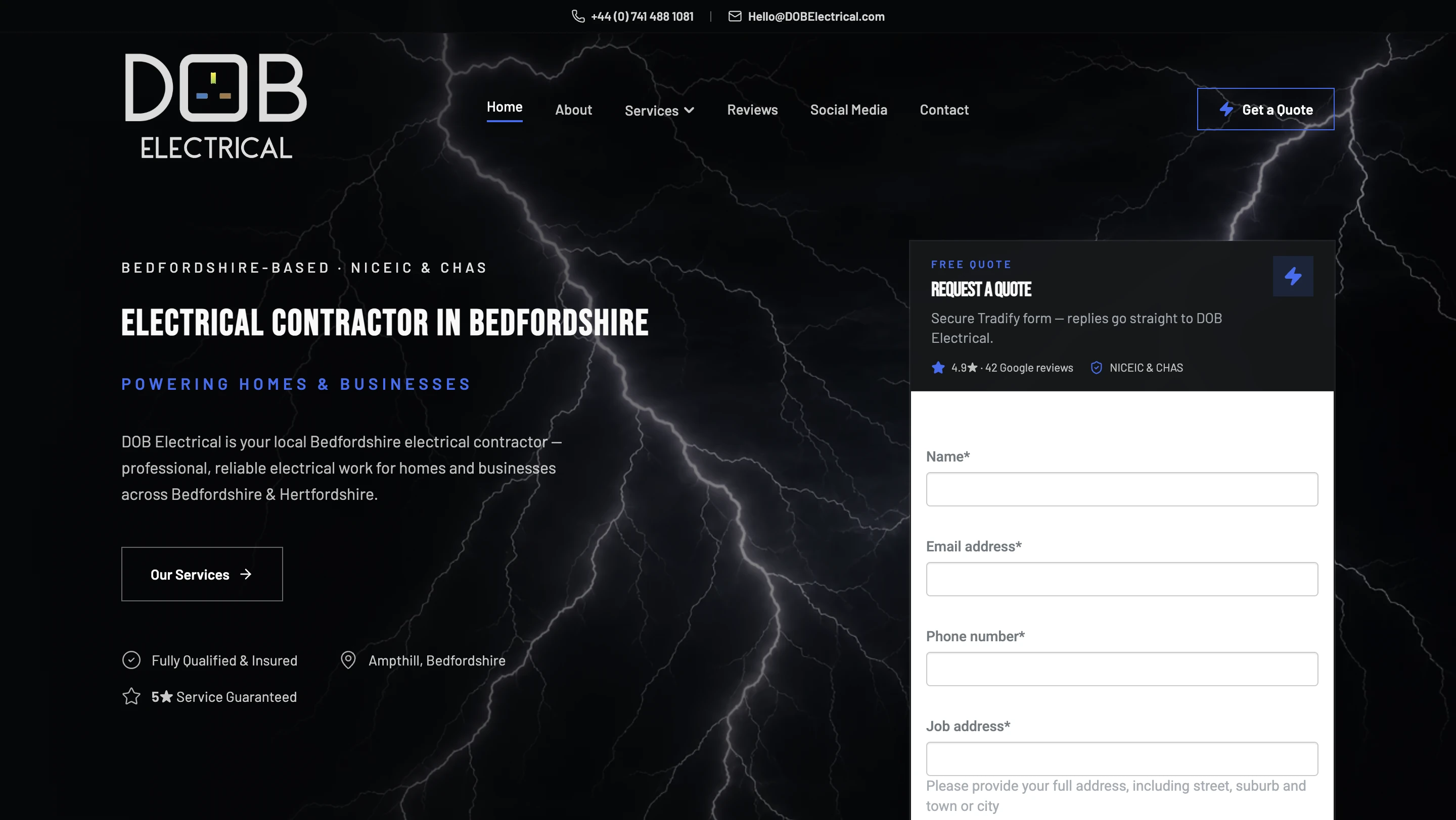 Website design for DOB Electrical — NICEIC approved electrical contractor in Bedfordshire