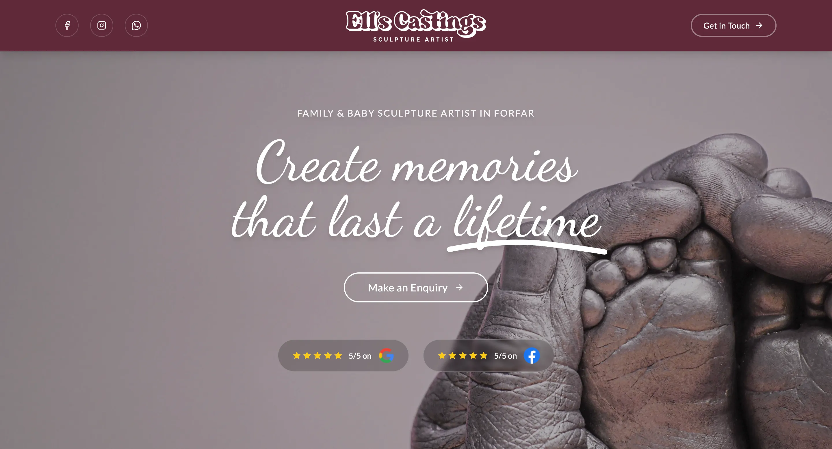 Website design for Ell's Castings — lifecasting expert based on Forfar, Scotland