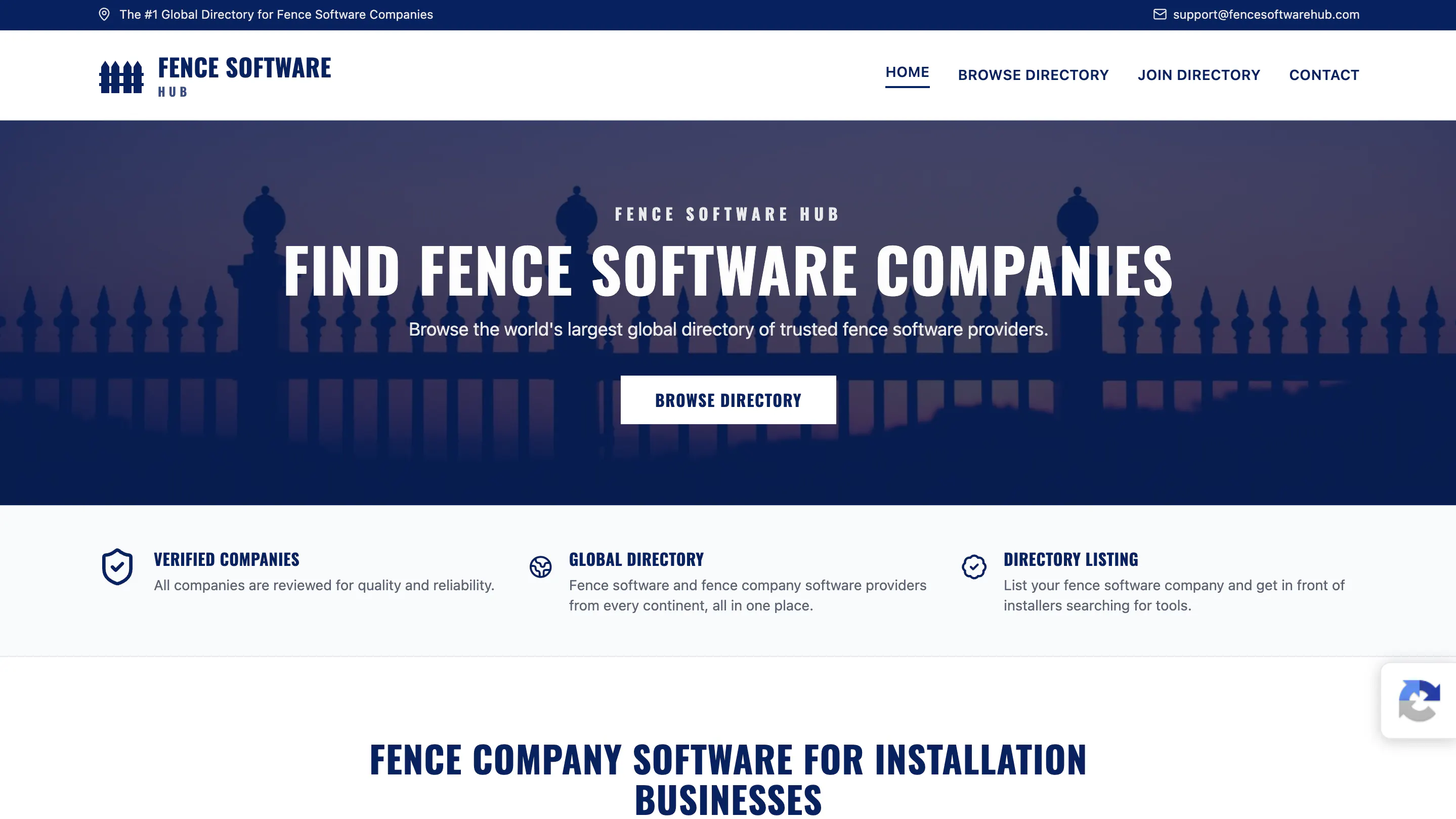 Website design for Fence Software Hub — a global directory helping fence contractors find fence software companies