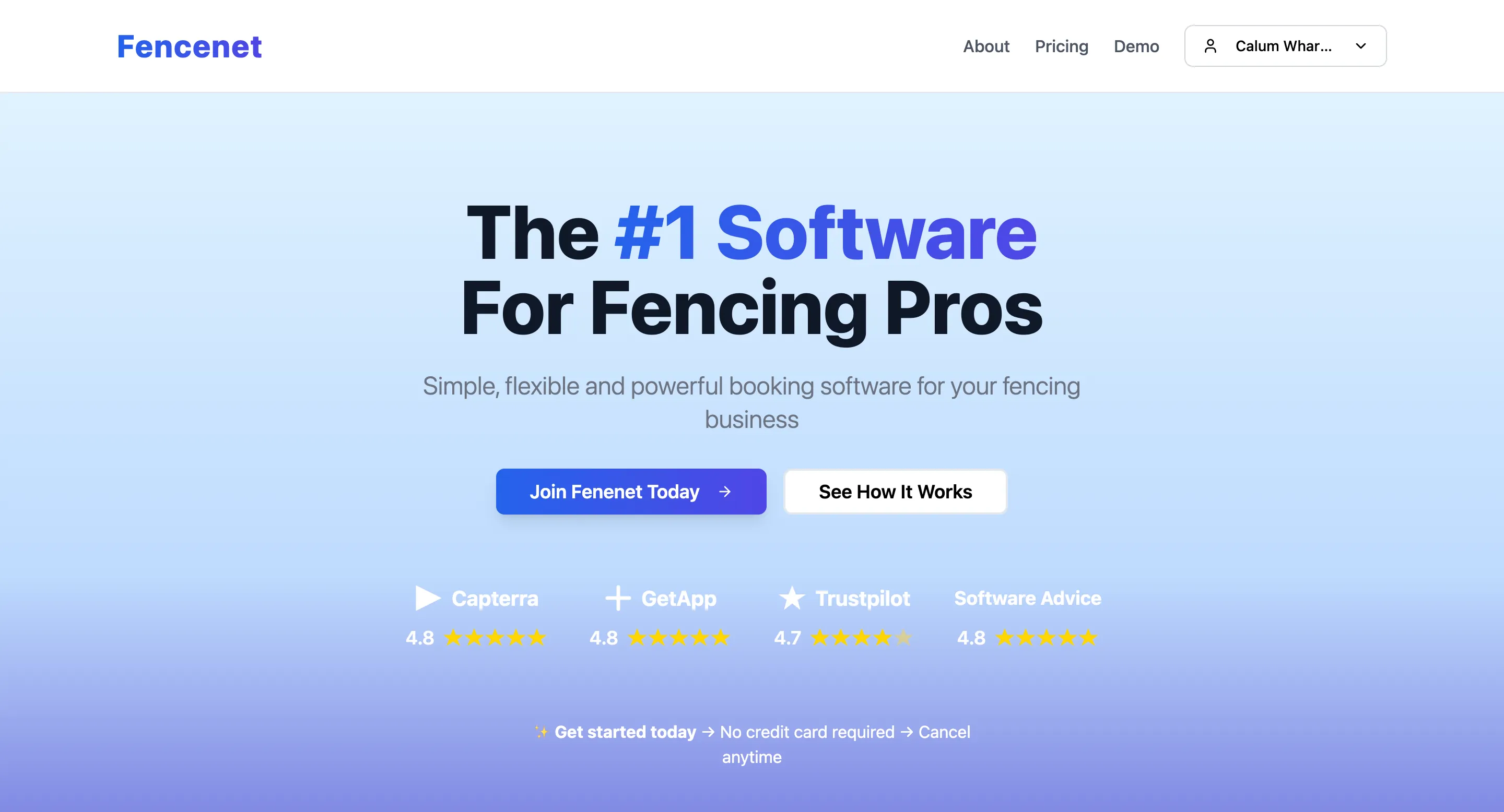 Trades website with custom quoting software for fencing businesses (Fencenet)