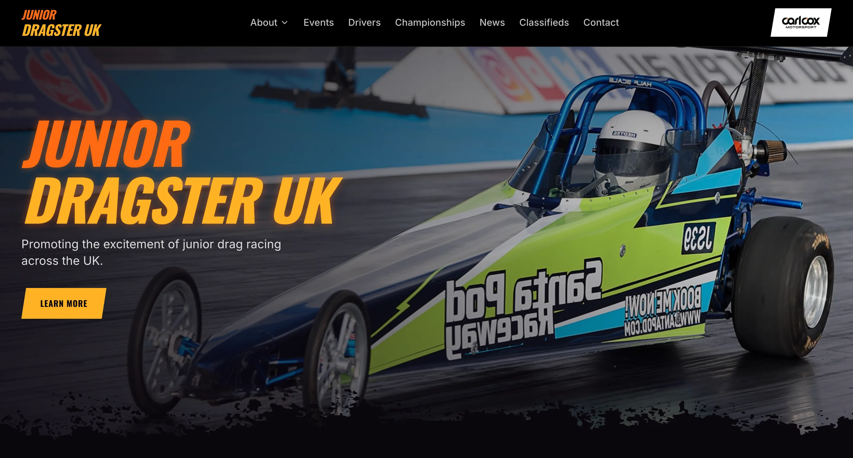 Website design for Junior Dragster UK at Santa Pod Raceway