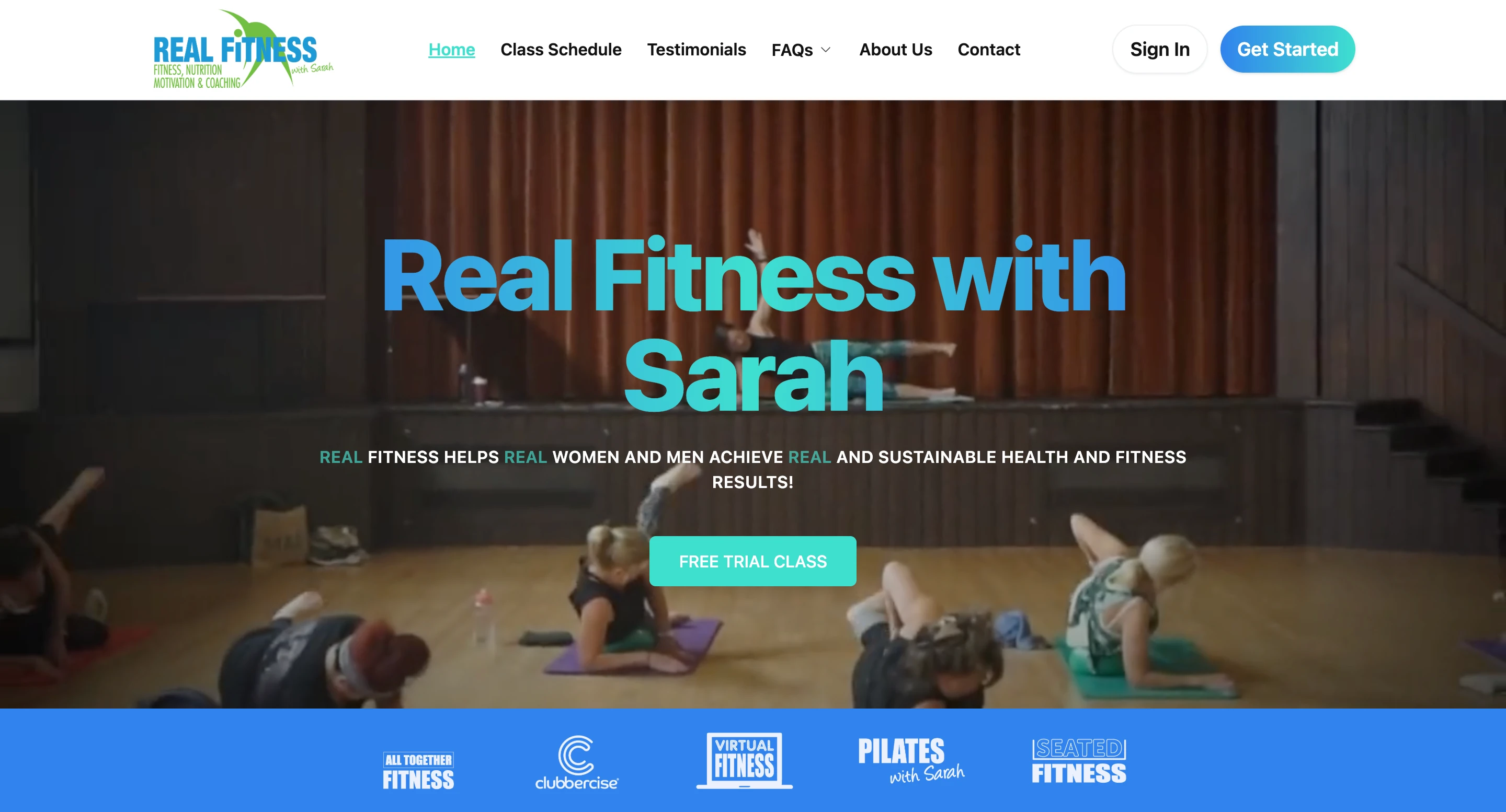Website design and development for Real Fitness With Sarah (community fitness membership platform)