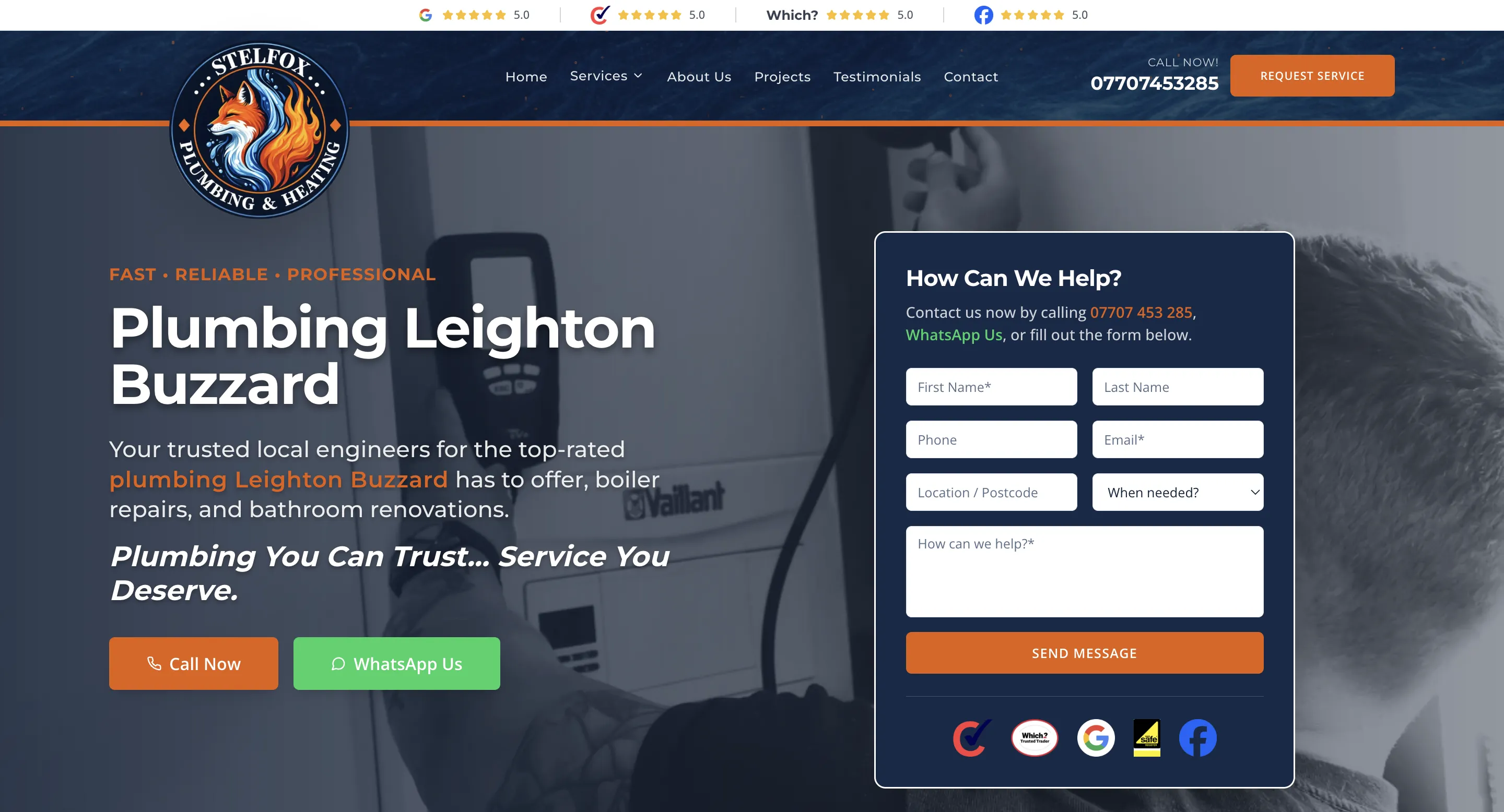 Website design for Stelfox Plumbing & Heating based in Leighton Buzzard
